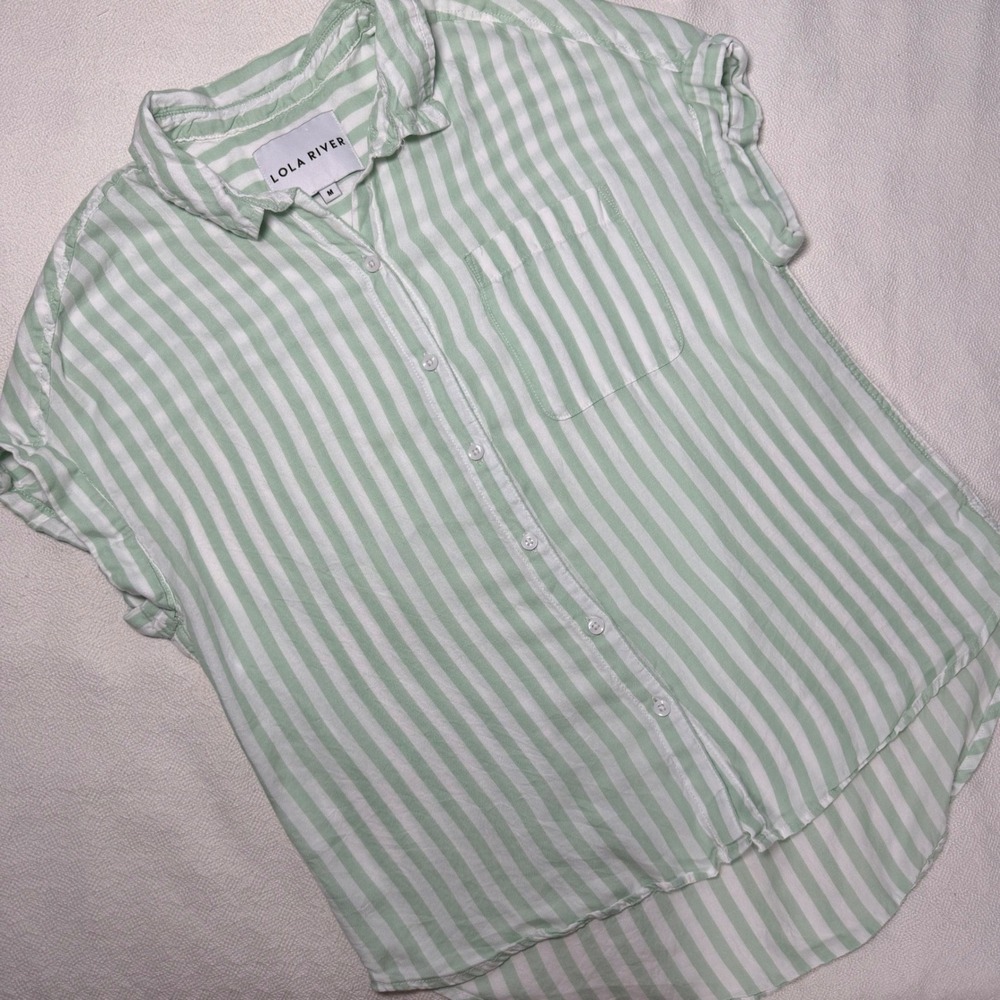 Lola River Womens Mint Green White Striped Tencel Button Down Shirt Size M